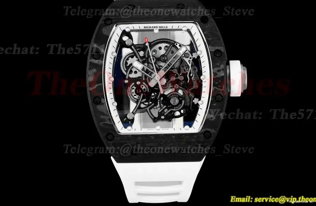 White RMUL2 On RM055 Rubber BBRF Dial NTPT Real Strap Skeleton White V2 0407